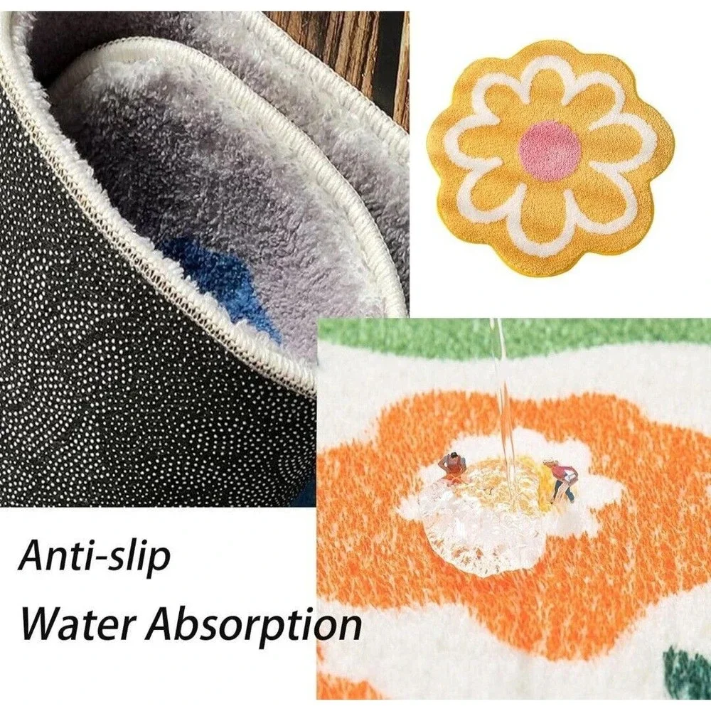 Funny Flower Bath Mat Shower Rug, Cute Pink Bathroom Rug, Non Slip Ultra Soft